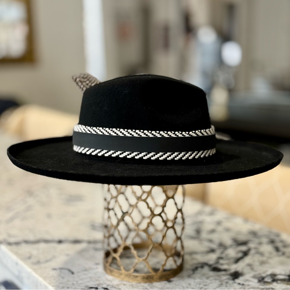 Lack of Color Black Wool Fedora with Custom Hat Band Size Small - Picture 6 of 8